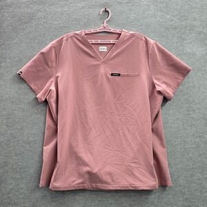 JAANUU Men Scrub Top 2XL Pink Knit Short Sleeve Polyester Rayon Spandex